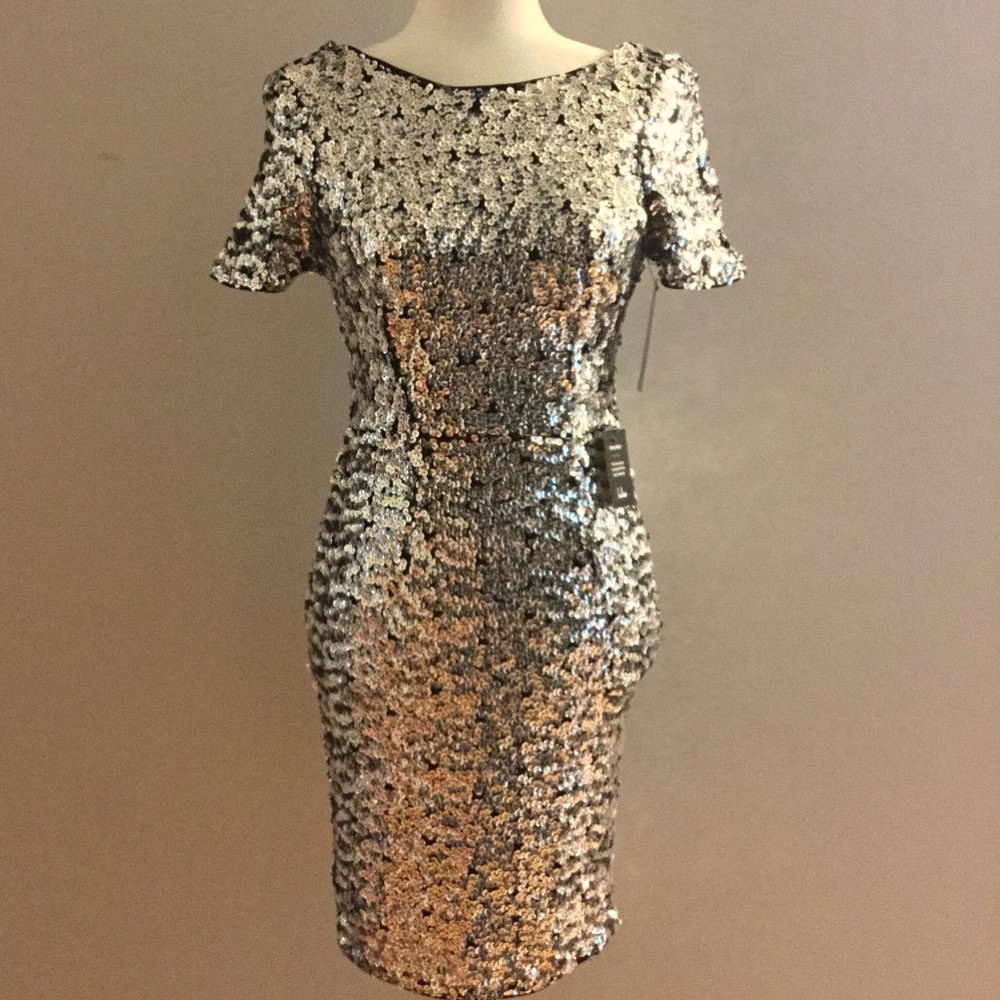 Lulu's Silver and Gold Sequin Midi Dress